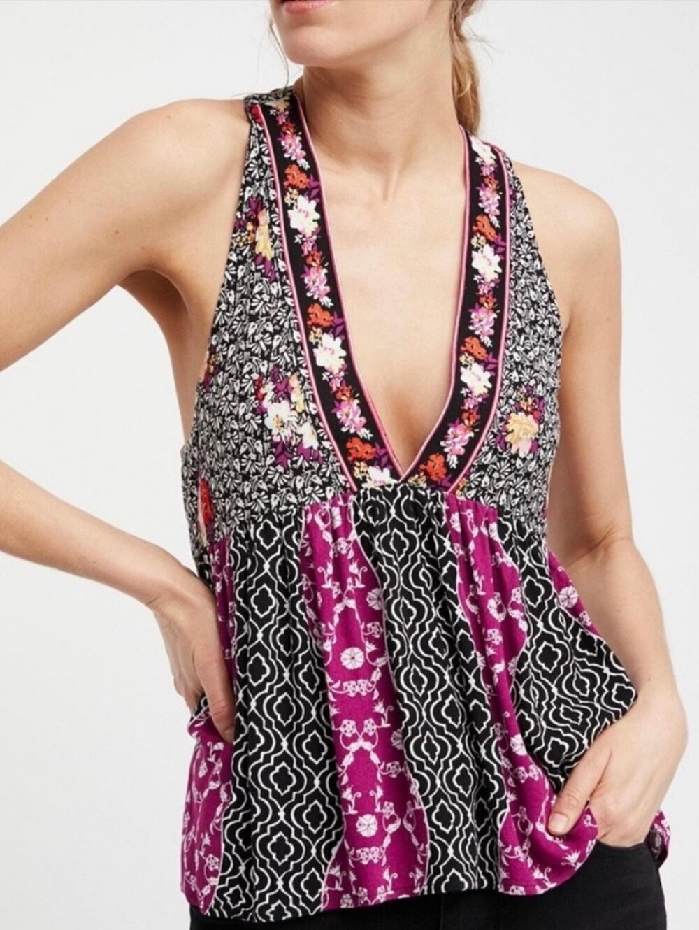 Free People Deep V Babydoll Tank Size M
